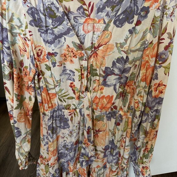 Kivari Aster Floral Orange Long Sleeve Dress, Size: S, Like New - Picture 4 of 6